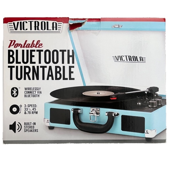 (NOB) Victrola Portable Bluetooth Record Player Turntable W/Built Speakers Blue - Picture 7 of 16